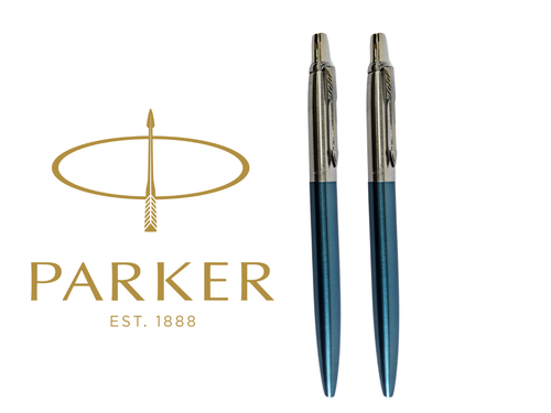 Parker Jotter Ballpoint Pens – Set of 2 – Blue Metallic – Stainless Steel Clip - Picture 1 of 2