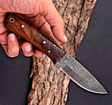 Custom Made Hand Damascus Steel Blade Skinning Hunting Knife Wood Handle 2900