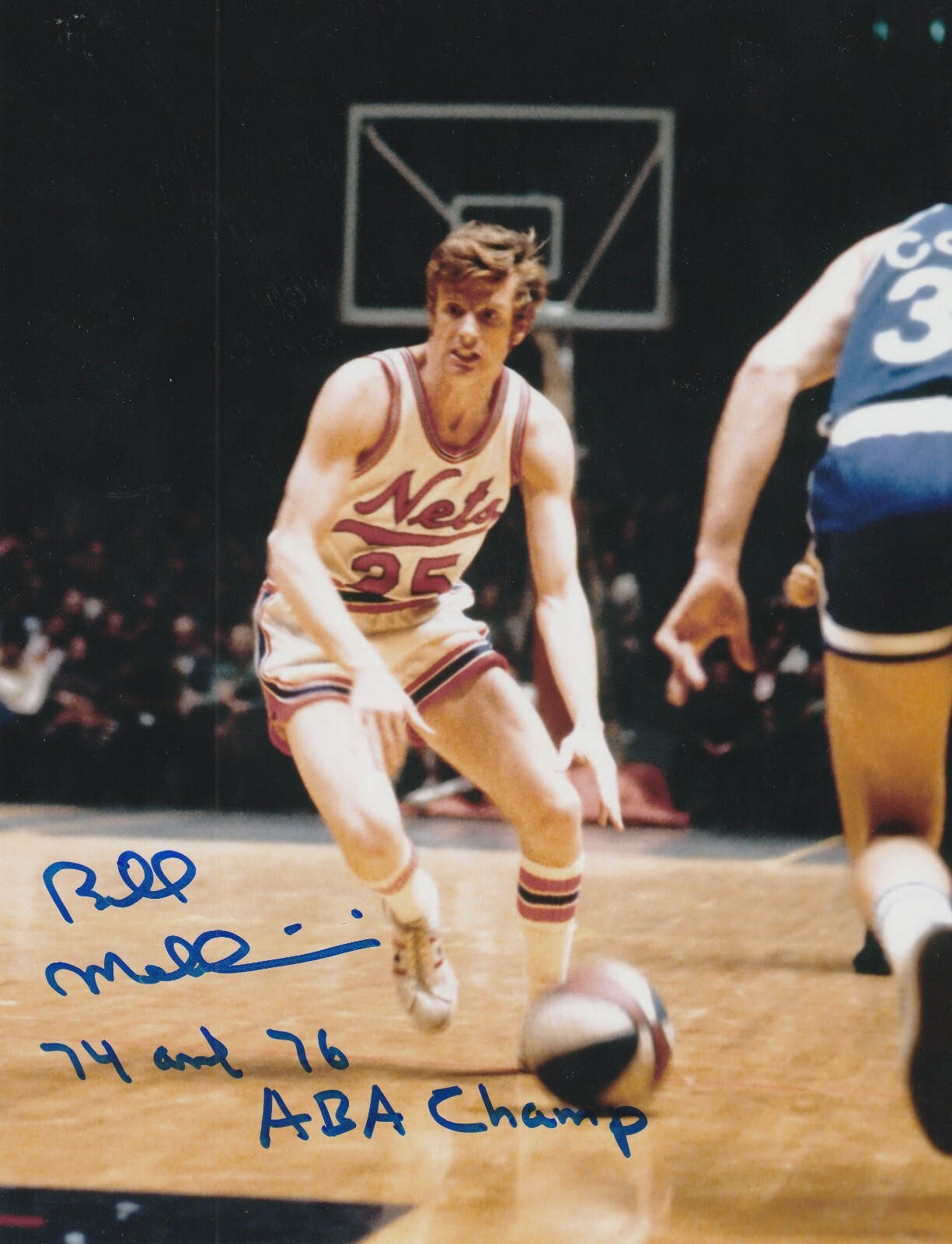 BIL MELCHIONNI NEW YORK NETS 74, 76 ABA CHAMP ACTION SIGNED 8x10 