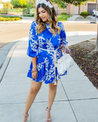 ALEXIS for Target Floral Long Sleeve Rope Belt Tiered Dress Blue XS S 1X 3X  | eBay