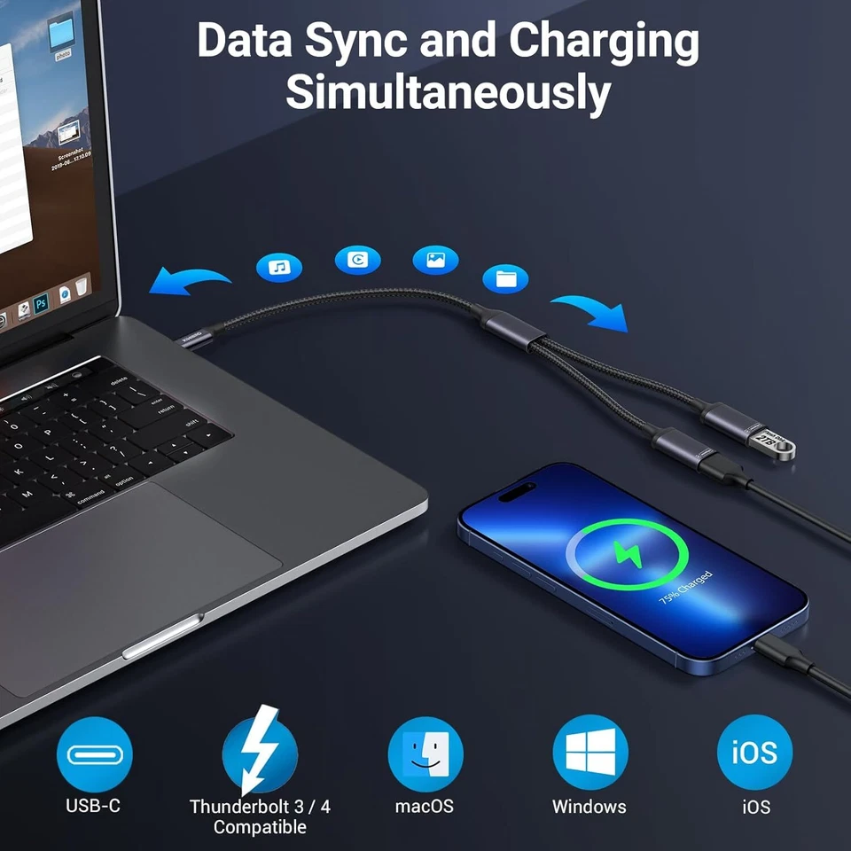 KiWiBiRD USB C splitter 2 port charging USBC type C splitter cable USB-A female - Image 3 of 4