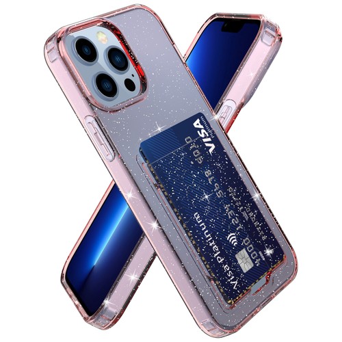 For iPhone 14 13 12 Pro Max Glitter Bling Back Card Holder Shockproof Clear Case - Picture 10 of 40