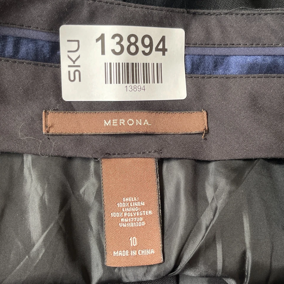 Pantalones de pierna ancha Merona para mujer talla 10 negros 100 % lino forrados con bolsillos nuevos con etiquetas Foto 2 de 4