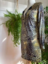 Sarah Arnett long sleeve 100% silk slip dress with pockets Boho Arty designer S