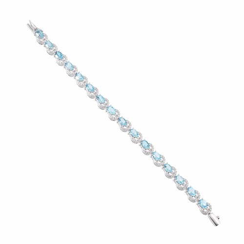 Bracelet En Argent 925 Fait Main Avec Topaze Bleue Suisse - Réglable 7-8 Pouces