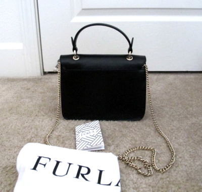 FURLA Mini Bella Leather Top Handle Chain Bag Black NEW | eBay