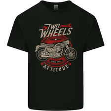 Two Wheels Attitude Biker Motorcycle Motorbike Mens Cotton T-Shirt Tee Top