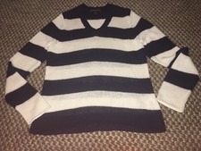Brooks Brothers 346 Women's NAUTICAL STRIPED V neck Sweater Size Large