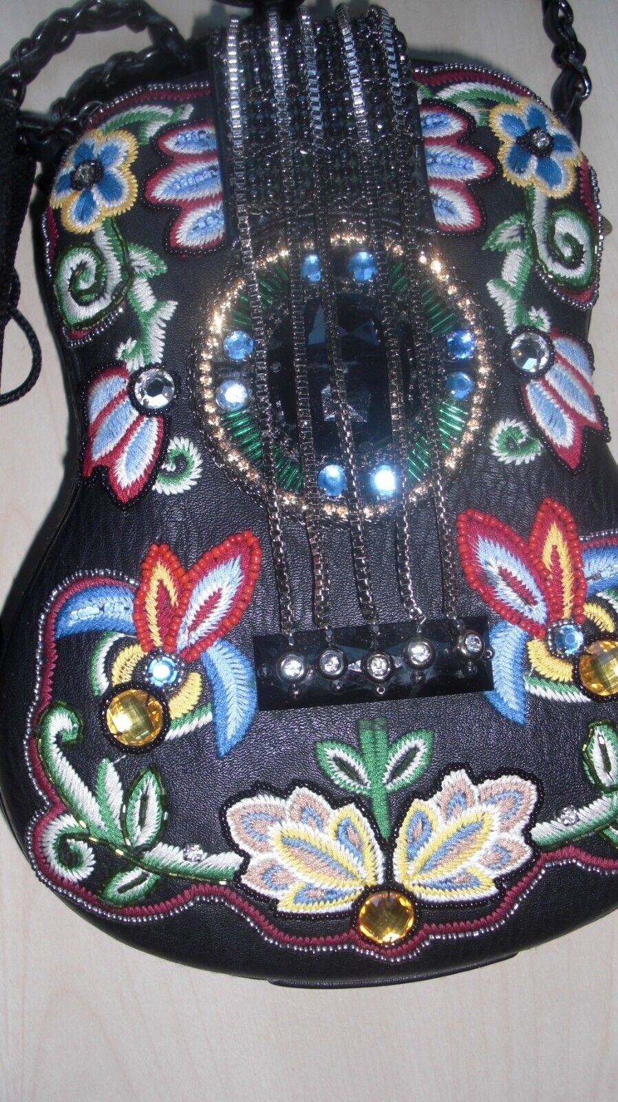 Mary Frances LEATHER GUITAR PURSE Floral Cross Bo… - image 8