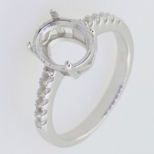 Sterling Silver Semi Mount Ring Setting Oval OV 10x8mm Accent White Topaz