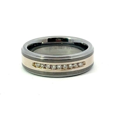 Triton Tungsten & Sterling Silver .25ct Genuine Diamond 8mm Step Edge Band Ring