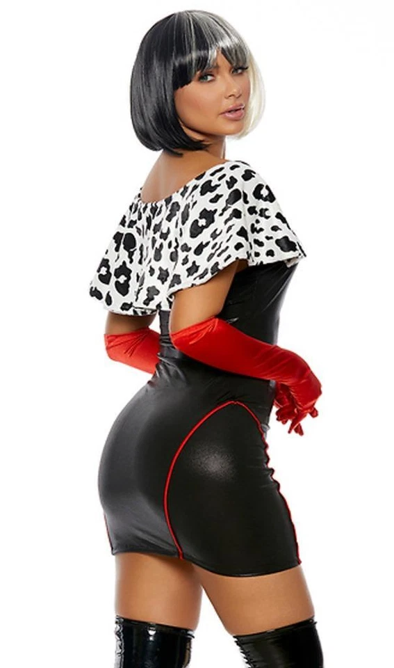 Cruella de Vil Costume Dress Faux Fur Dalmatian Spotted Red Gloves 558769 XS/S - Image 2 of 4