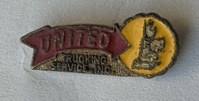 Antique UNITED TRUCKING SERVICE Inc, Pin Vintage Brass Enamel, Truckers truck