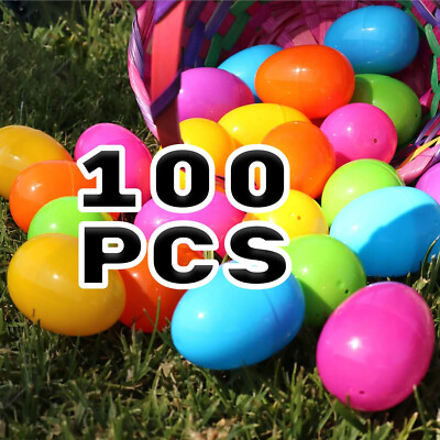 100 Plastic Easter Eggs Bright Fillable for Egg Hunt Bonus 2 Gold Eggs FREE SHIP