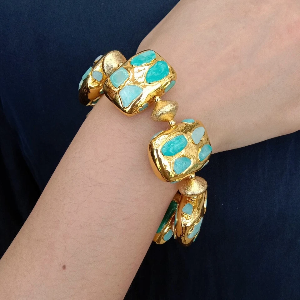 Pulseira de miçangas retangular verde natural amazonita presente joia - Imagem 2 de 4