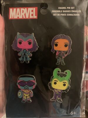 NEW/Funko Marvel 4pc Enamel Pin Set - Wanda, Kate Bishop, Cap (Wilson), Loki