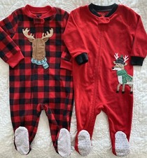Lot of 2 - Carter's  Just One You Fleece Footed Pajamas - 12 Months, Christmas