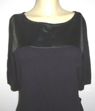 CHAPS NWT Ladies L Black Dressy Dress Fine Knit / Pleather Accent Band $110