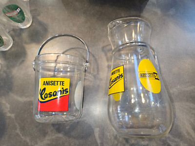 Vintage 70s French Anisette Casanis Pernod Set Jug. Bucket, 4 Glasses