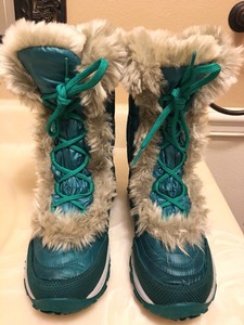 The North Face Girls Nuptse Faux Fur Ii Boots Apjy T6z Teal Green Size 5 Ebay