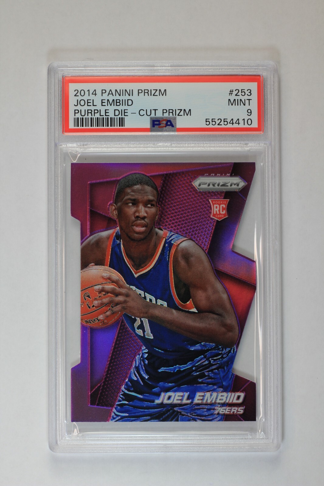 2014-15 Panini Prizm JOEL EMBIID #253 Purple Die Cut Rookie /139 PSA 9 Mint RC