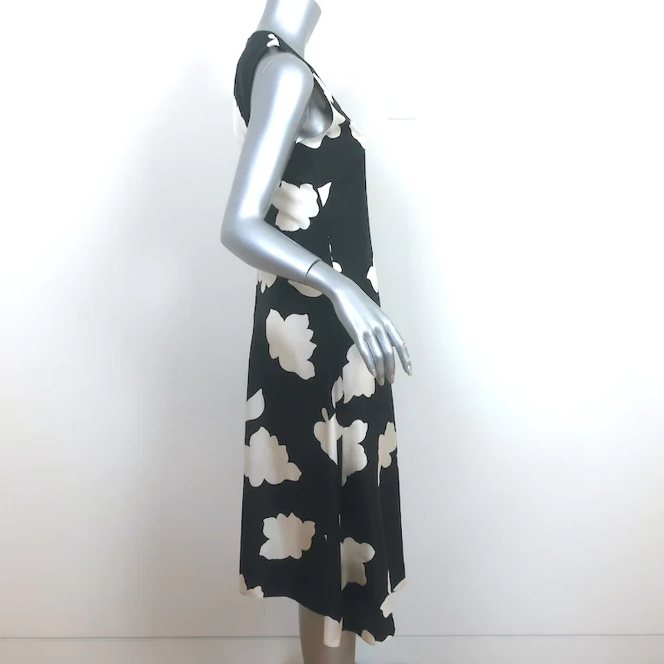 Vestido Theory Sin Mangas Nophella Negro y Crema Estampado Floral Seda Talla 2 Foto 3 de 4