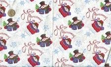 VINTAGE!  MERRY CHRISTMAS SNOWMAN GLITTER - PATTY REED - FABRIC TRADITION - 2 YD