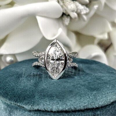 3.53 Ct Near White Marquise Moissanite Engagement Ring 925 Sterling Silver 
