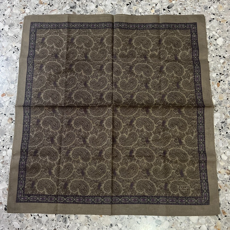 PAÑUELO HOMBRE VERDE OLIVA PAISLEYS CLÁSICO ALGODÓN BOLSILLO ARTE CUADRADO 18” #JP50 Foto 3 de 3