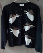 Vintage Talbots Christmas Cardigan Sweater Black Angels Embroidery Beaded Pet S