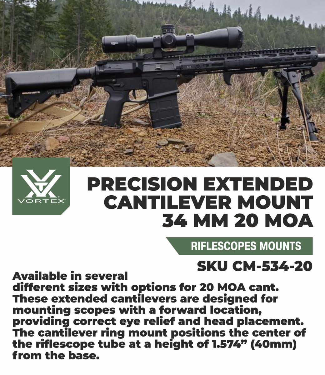 Vortex Optics Precision Extended Cantilever Mount 34mm 20 MOA with
