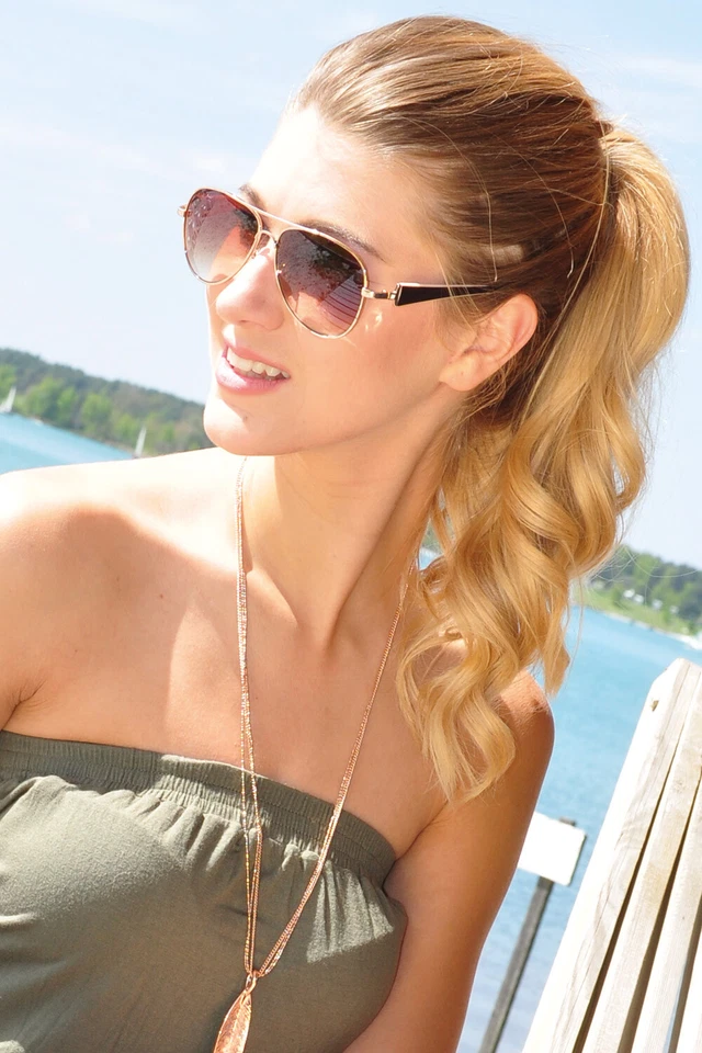 Damen Pilotenbrille getönt Sonnenbrille mit lackierten Bügeln und Strass - Bild 3 von 4