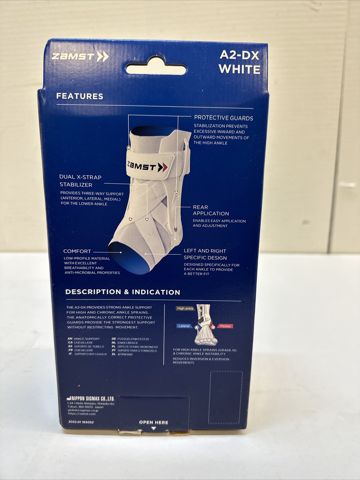 Zamst Sports Ankle Brace Support A2DX, White, Left Foot Size Medium