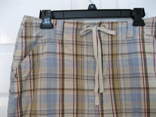 PLAID SCOOTER Skirt Size 10 L Skort Cotton Preppy French Cuff Blue Beige Pockets - Picture 2 of 6