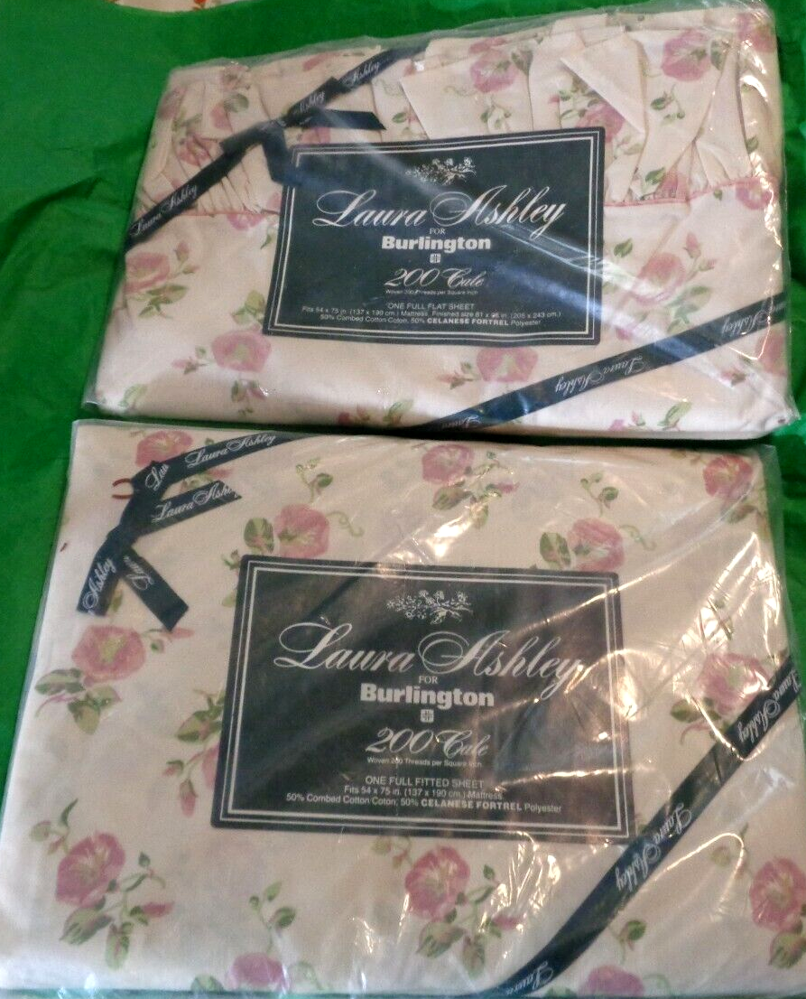 Vntg Laura Ashley Burlington Pink Morning Glory Floral Full