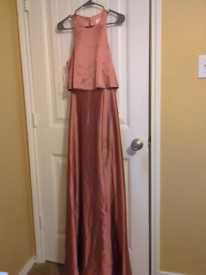 Revelry Wren Satin Fitted High Neck A-line Bridesmaid Dress 6 Desert Rose |  eBay