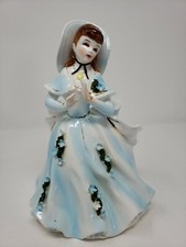 Vintage 1950s Ceramic Planter Vase Girl Blue Dress Flowers 1449 RARE!