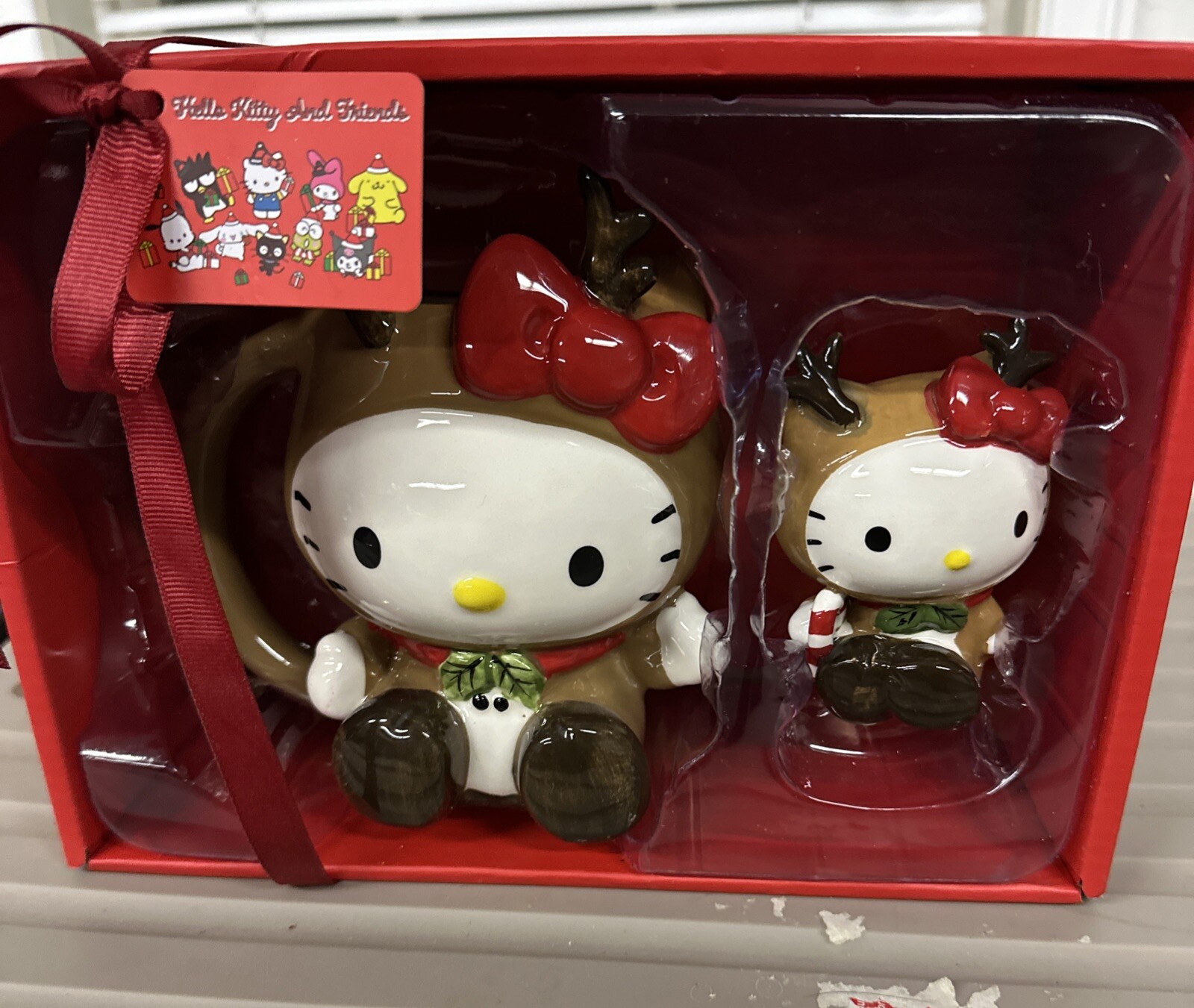 Hello Kitty Christmas Mug And Figurine Set 2024 Reindeer Bluesky Viral Mug - New