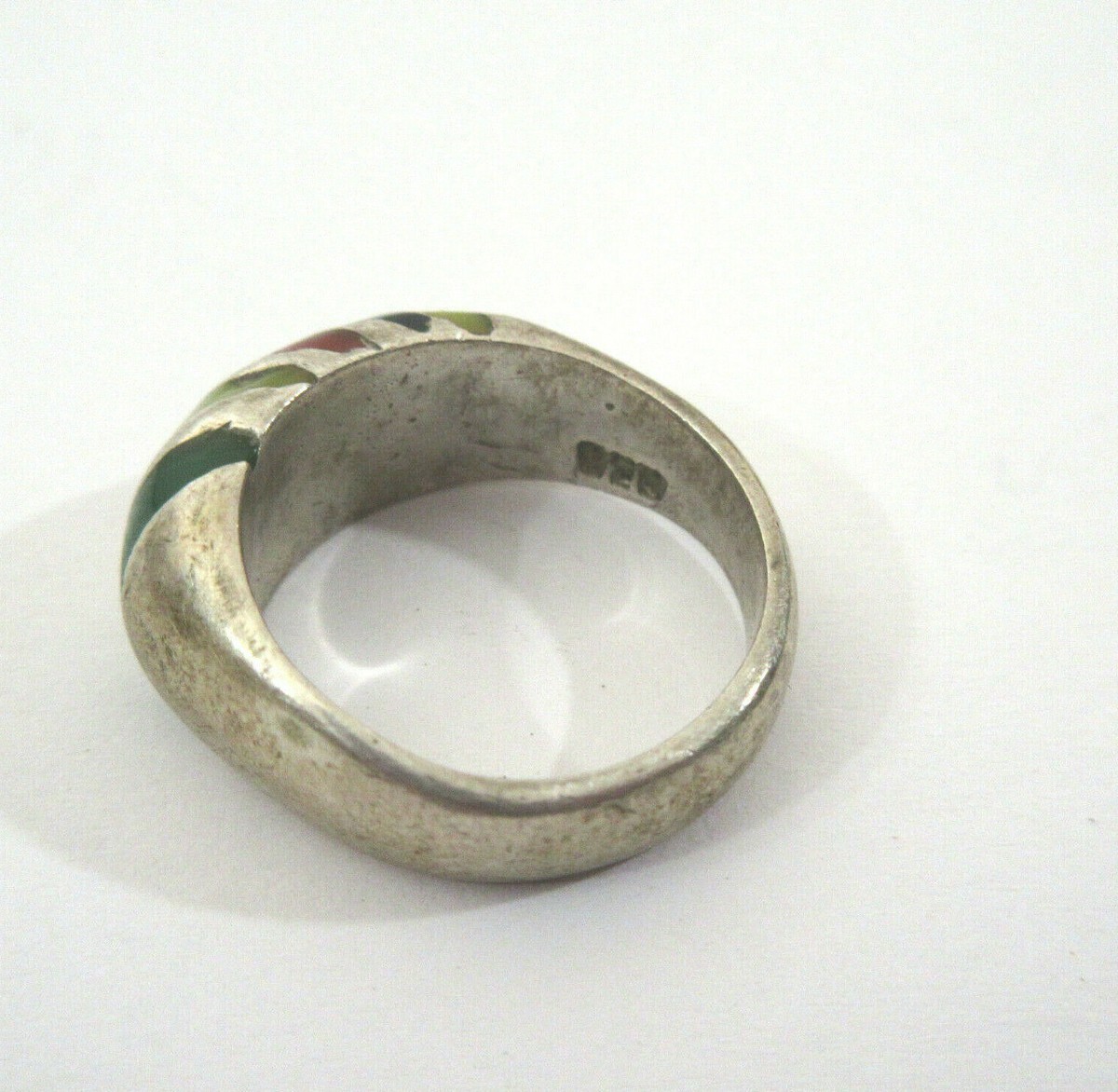 1980s 1990s Retro Vtg .925 Sterling Silver Ring w/ Enamel