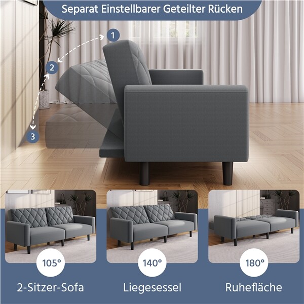 Aceinheu Klappbares Sofabett 2-Sitzer Samt - Futon Couch Mit Werkzeugfreier Montage