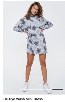 knee length dresses for ladies Long Sleeve Multi-Color Tie Dye Mini Dress Small