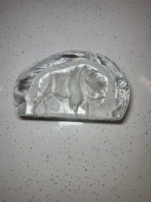 Vintage Bison Crystal Dartington Alfred Capredoni Signed Paperweight 