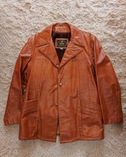 Vintage Brown Leather Lined Blazer Coat Jacket - 42 - 70s 80s