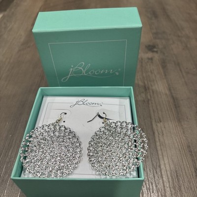 J Bloom Earrings Silver Tone Dangle Drop NIB