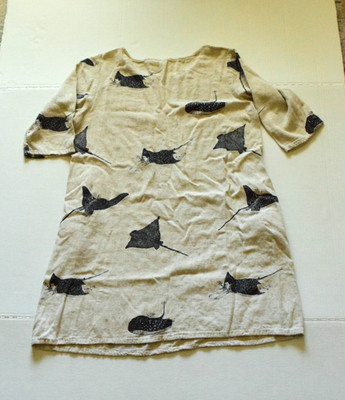Hombre Necio Linen Tunic Dress Cotton Stingray faces Beige Size Medium