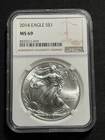2014 $1 American Silver Eagle 1oz .999 Silver NGC MS69 Brown Label