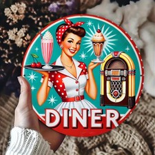Retro Tin Metal Signs Home D cor Vintage Inspired Diner Round Wall Art Decor 8x8