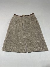Vintage Wool Herringbone Tweed Skirt Talon Zipper Leather Trim S Likely 1970s