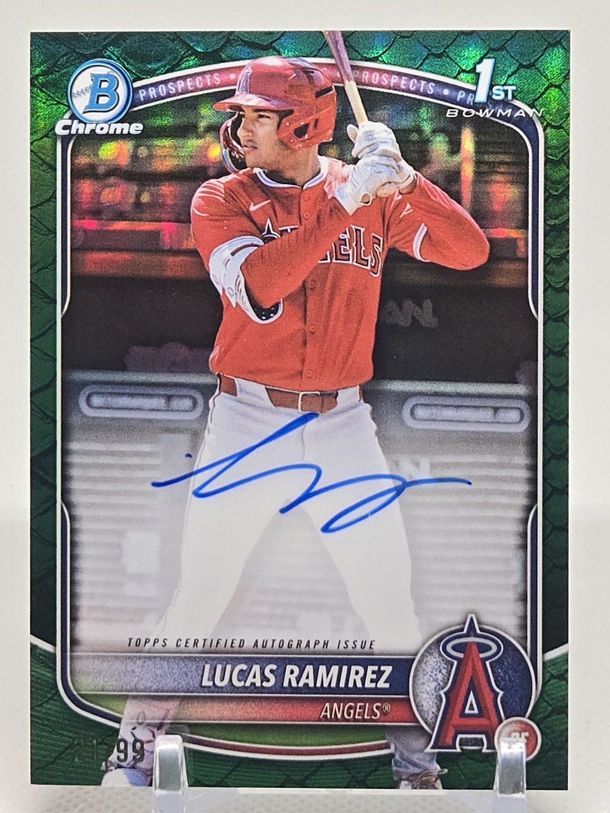 LUCAS RAMIREZ - 2025 Bowman 1st Chrome Auto GREEN REPTILLIAN #d 21/99 Angels