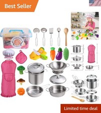 Complete Kids Cooking Set: Stainless Steel Pots, Apron  Chef Hat for Playtime
